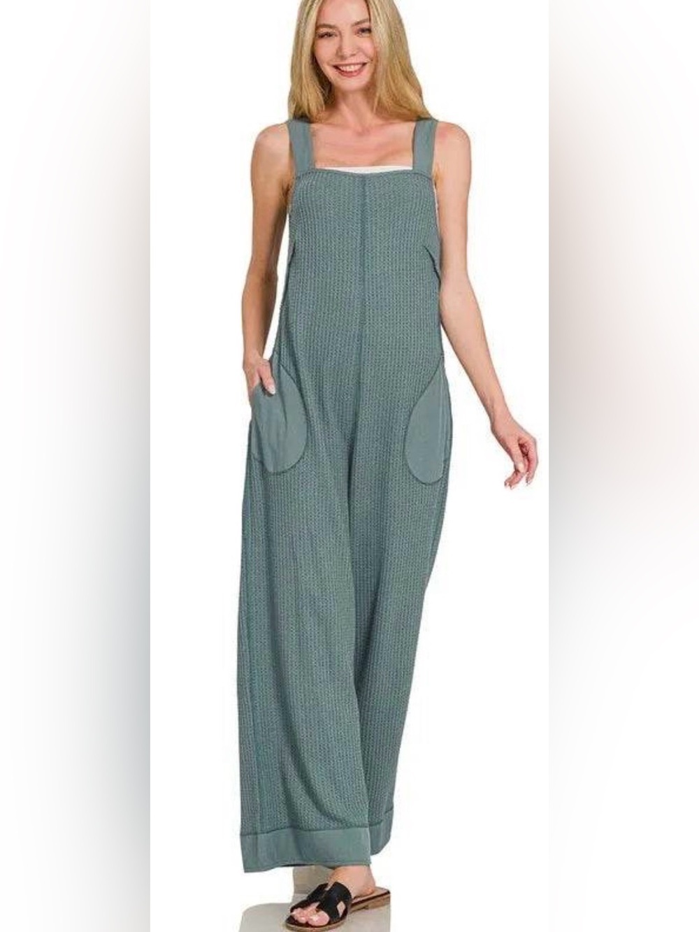 Zenana Outfitters Sleeveless Wide-Leg Jumpsuit in Sage - Picture 1 of 4